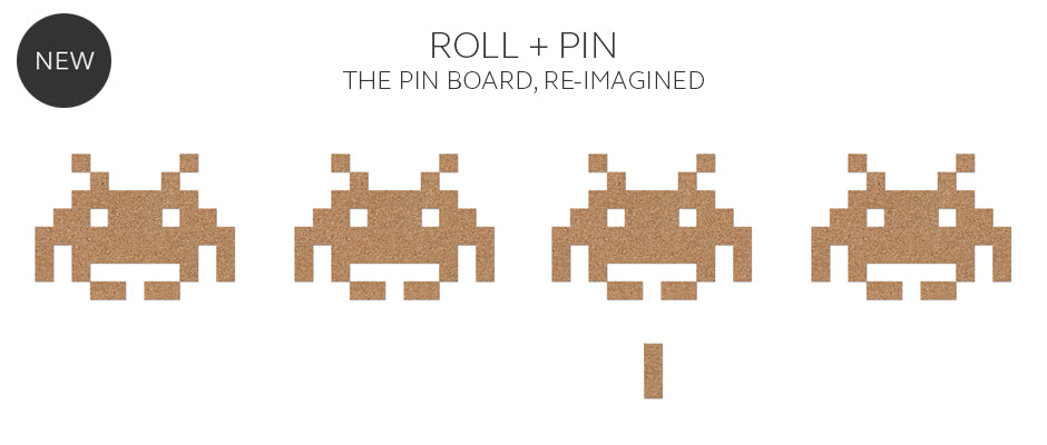 Roll + Pin creates any shape cork pin board including Space Invaders 