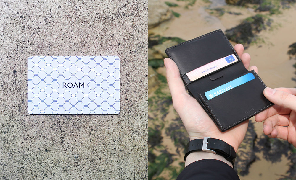 Roam Contactless Receipt and Bill Filing System and leather wallet