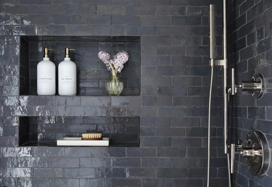 gray slate tile bathroom