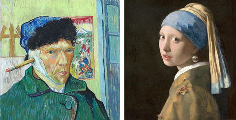 Self-Portrait with Bandaged Ear, Vincent Van Gogh 1889 Girl with a Pearl Earring, Johannes Vermeer 1665