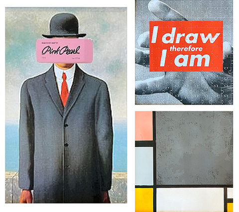 The Son of Man, René Magritte 1964 Untitled (I Shop, Therefore I am), Barbara Kruger 1987 Composition II in Red, Blue and Yellow, Piet Mondrian 1930