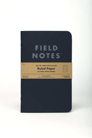 Field Notes Pitch Black Ruled 3-Pack- 3.5 x 5.5 inch size — Two Hands  Paperie