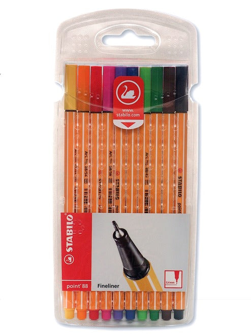 Snazzy Rusland Leeds STABILO Point 88 Fineliner Pens- Wallet of 10 Colors — Two Hands Paperie