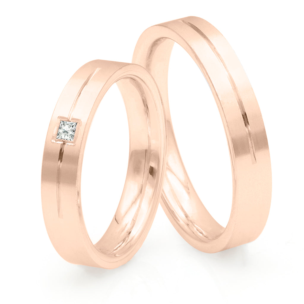 Verighete din Aur  Roz cu Diamante de 0.060 ct- Model 410