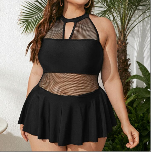 black mesh hollow skirt swimsuit