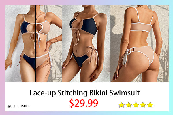 Lace-up Stitching Bikini Swimsuit