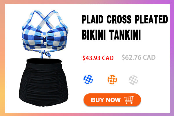 Upopby Plaid Cross Pleated Bikini Tankini