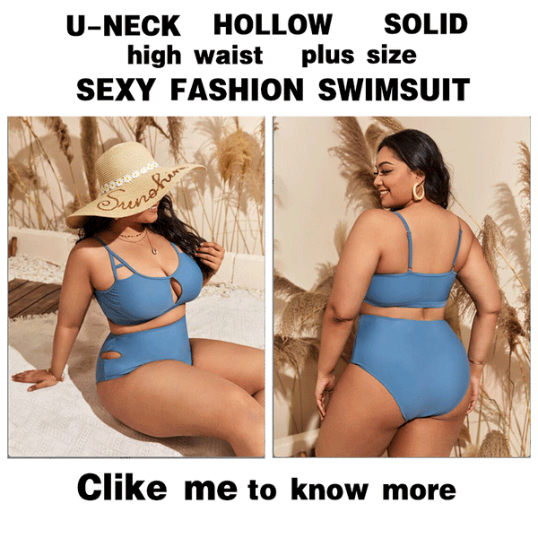 solid plus size swimwear high waist bikini