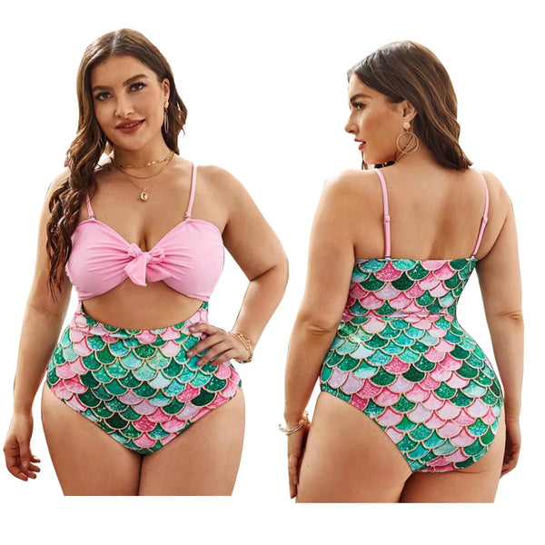 Upopby Women's Plus Size Swimsuit Mermaid Fish Scale Print One-Piece Swimsuit Show