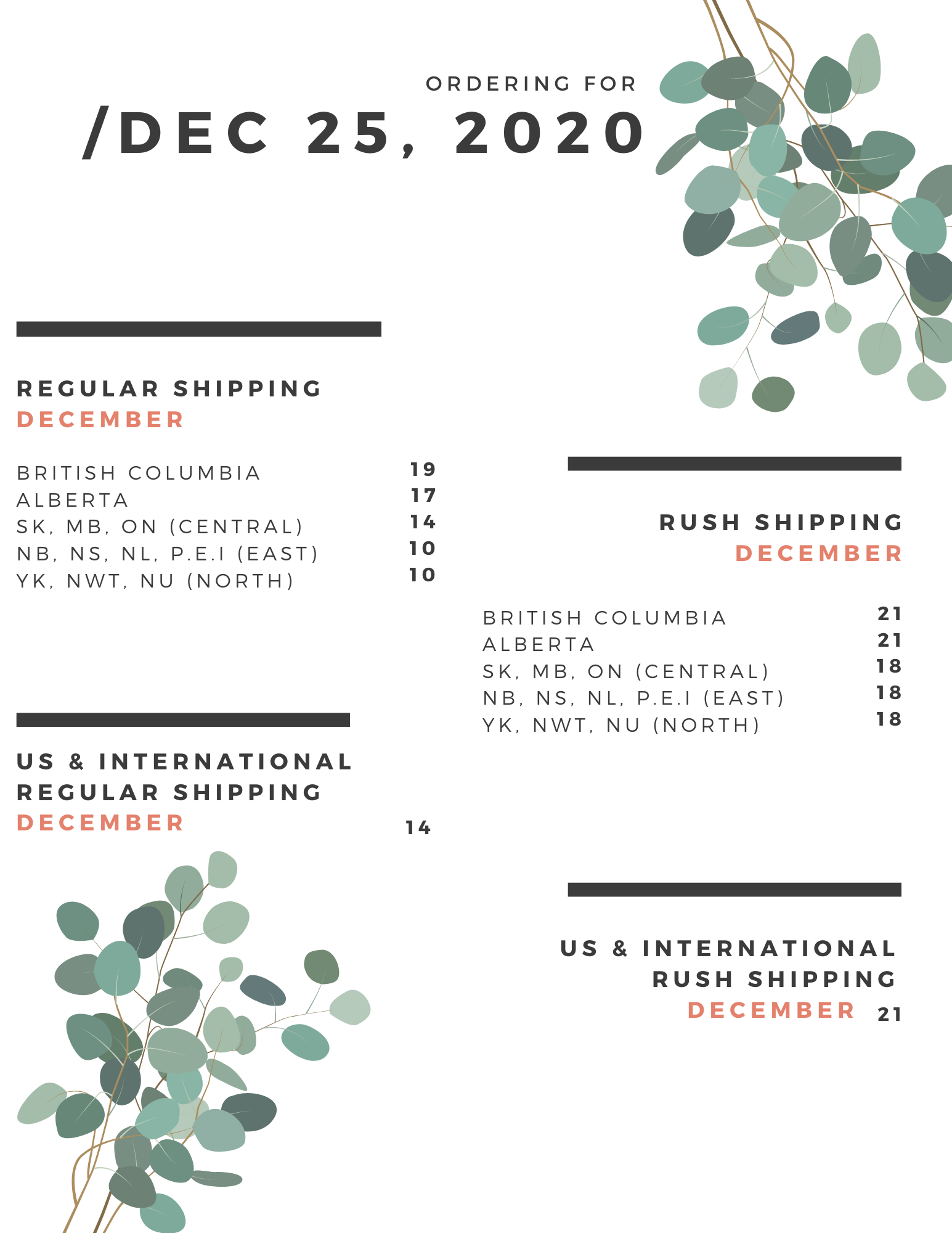 Christmas gift giving shipping deadline holiday 2020 - shipping in Canada and US for Holidays