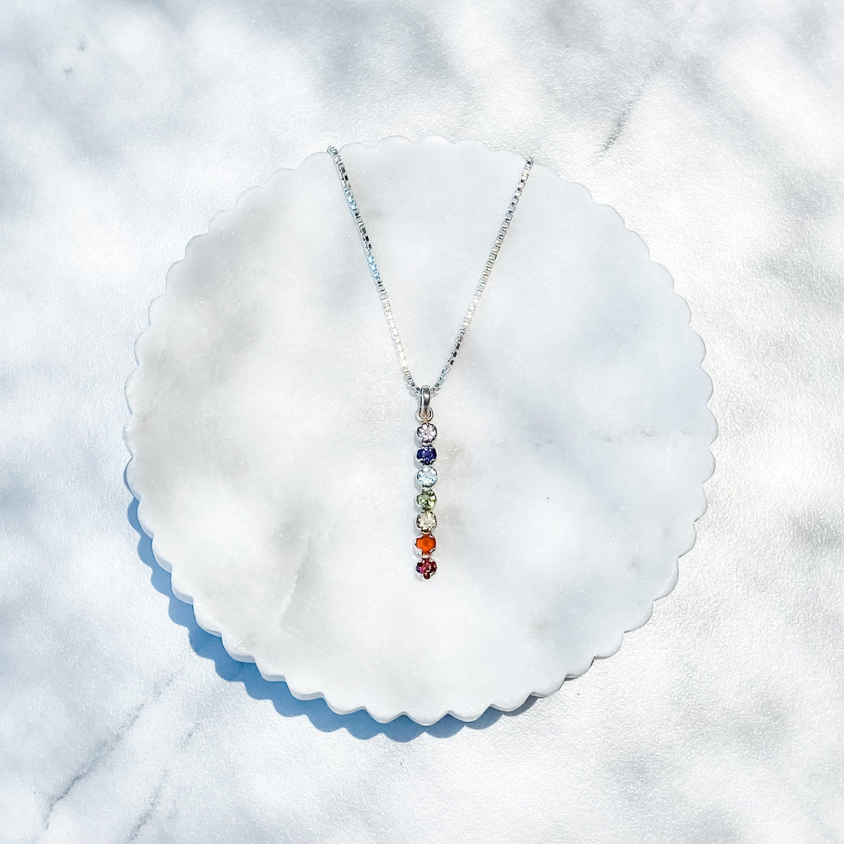 Thai Gemstone and Sterling Silver 7 Chakra Necklace, 'Seven Chakra Rainbow