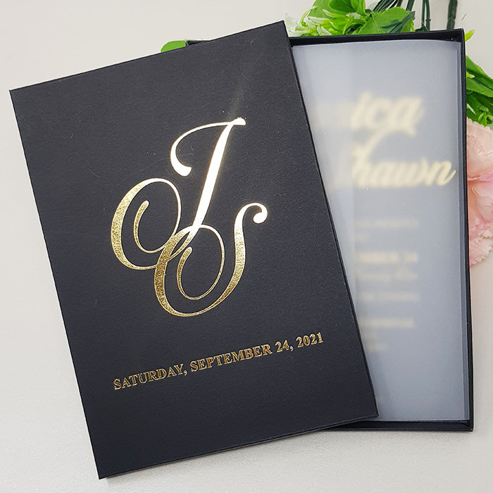 Regal Boxed Custom Acrylic Invitation with 3D Gold Names