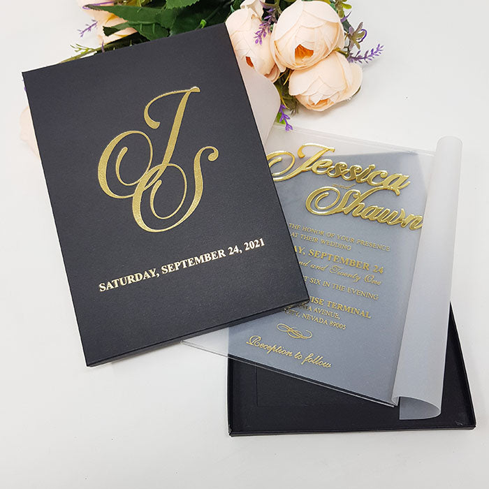 Regal Boxed Custom Acrylic Invitation with 3D Gold Names