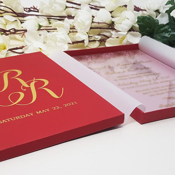 Luxury Boxed Acrylic Wedding Invitation with Real Gold Foil Printing