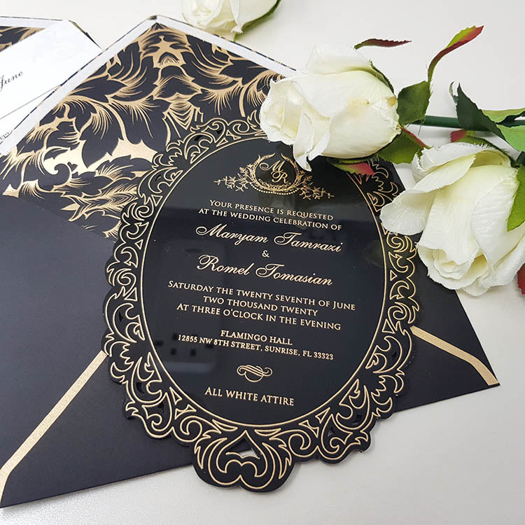 Vintage Black Acrylic Invite with Gold Print AI-115