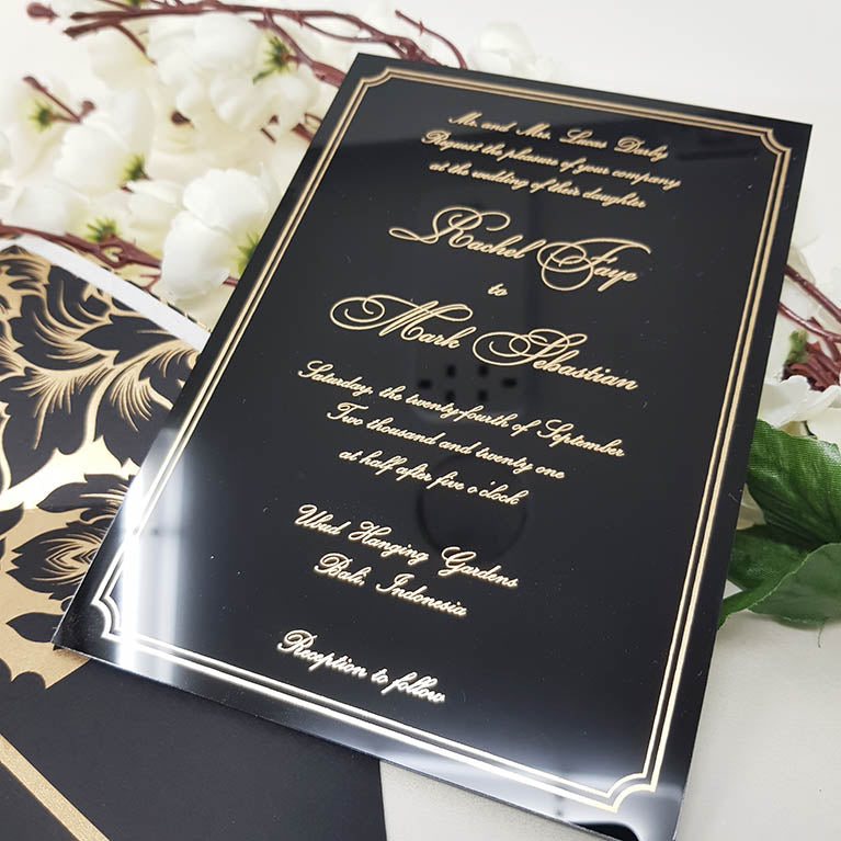 Black Envelope Invitation for Wedding with Gold Border