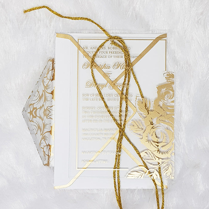 Clear Acrylic Wedding Invitations with Shimmer Gold Ink