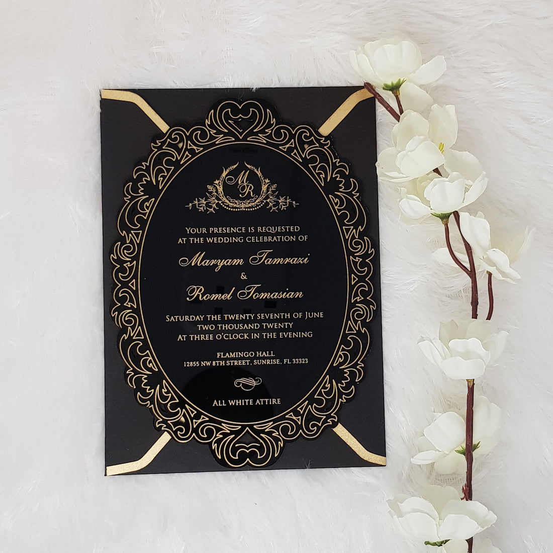 Vintage Black Acrylic Invite with Gold Print AI-115