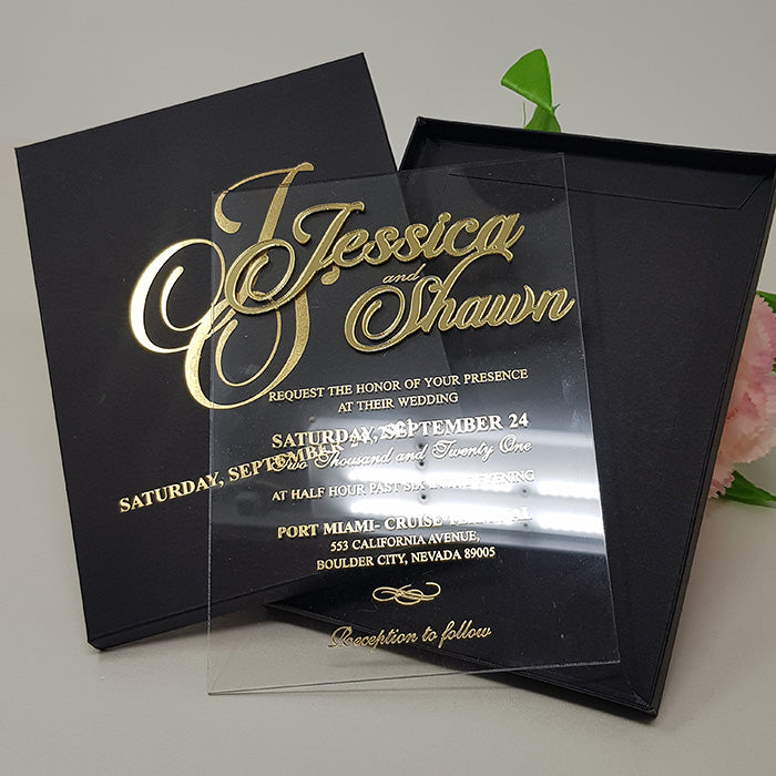 Regal Boxed Custom Acrylic Invitation with 3D Gold Names