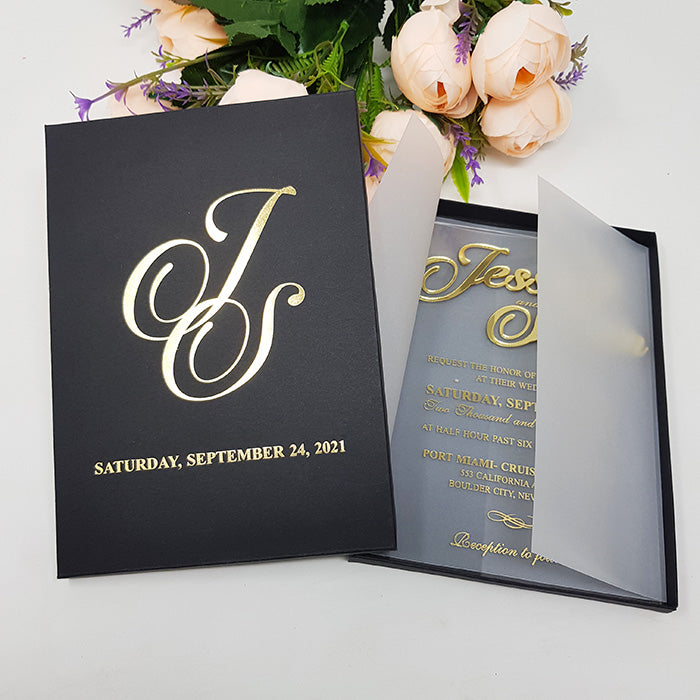 Regal Boxed Custom Acrylic Invitation with 3D Gold Names