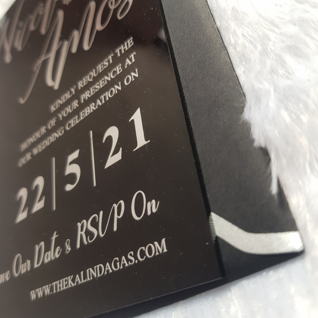 Black Acrylic Wedding Invitation with Real Silver Foil