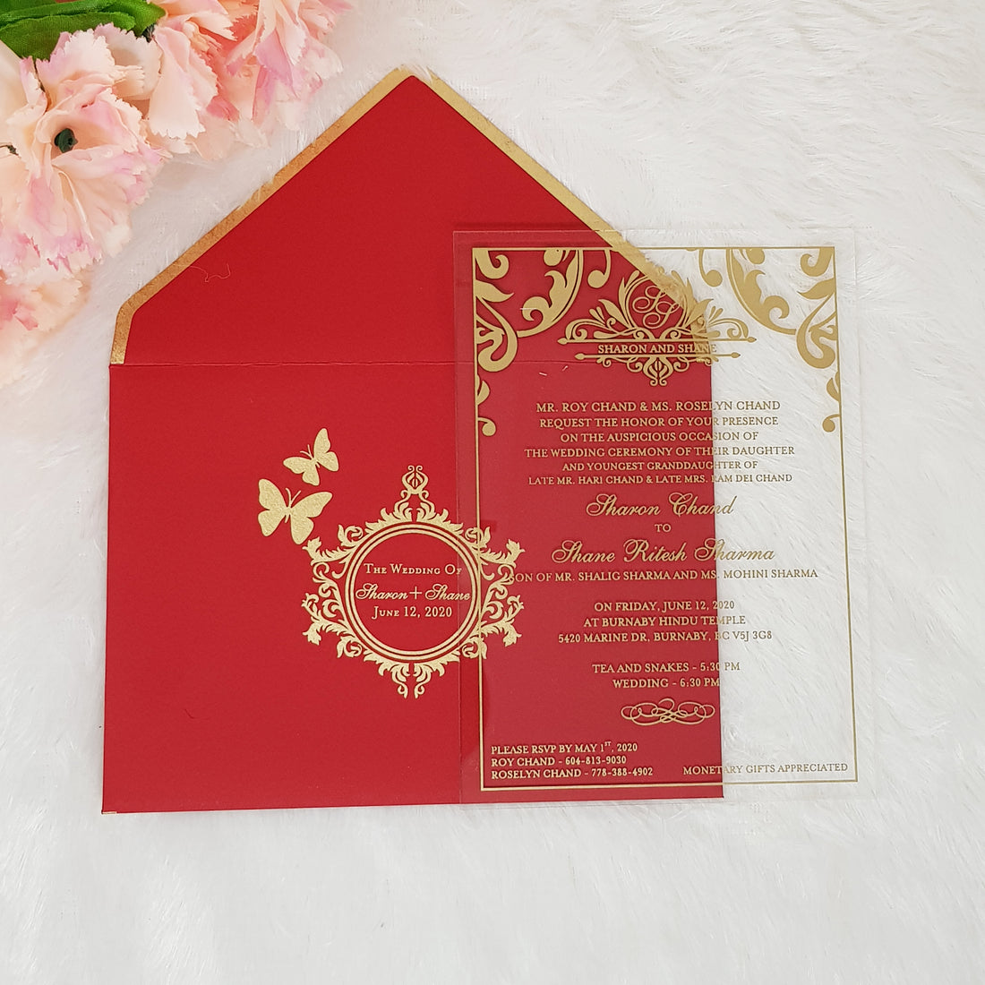 Clear Invitation, Transparent Invitation for Wedding with Gold Print