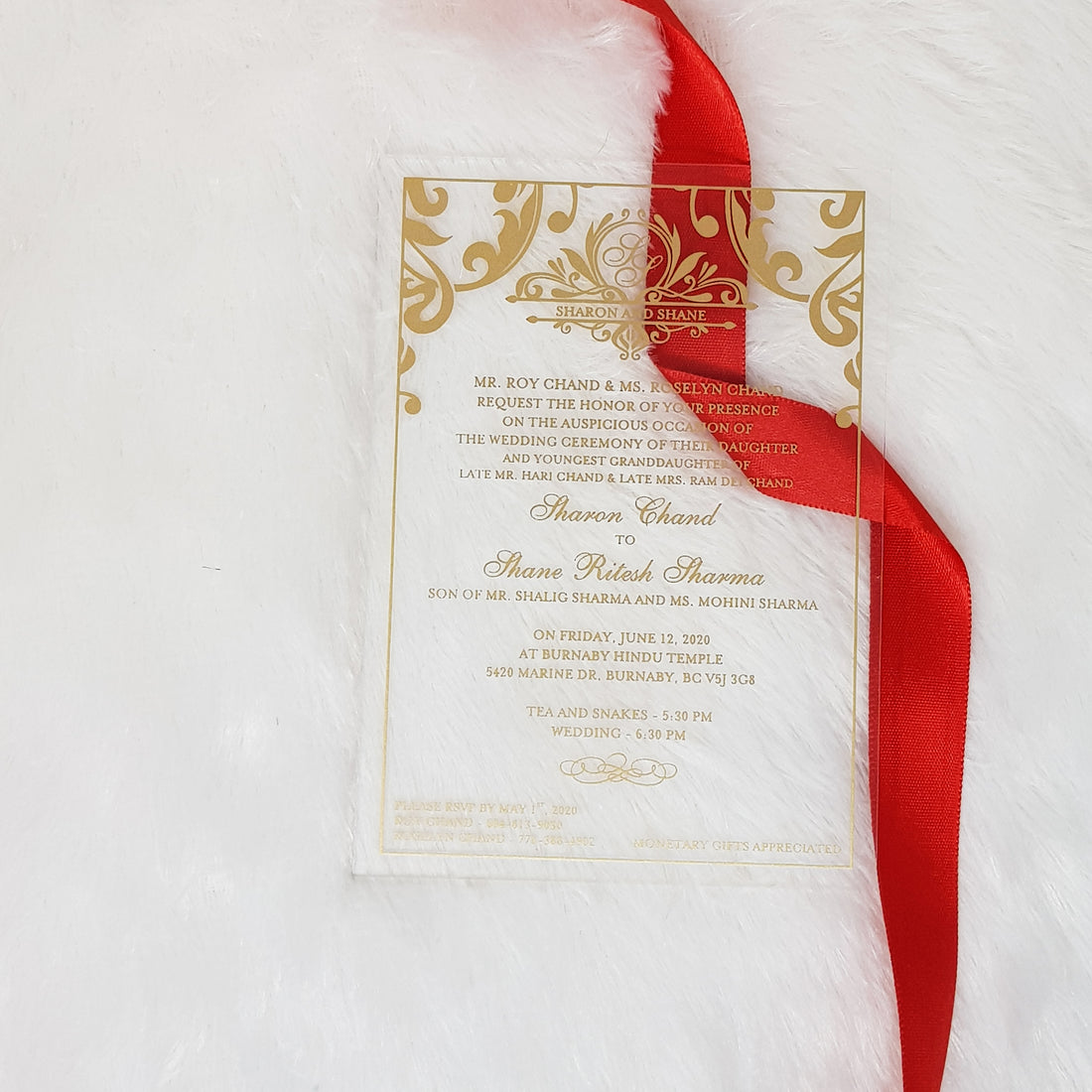 Clear Invitation, Transparent Invitation for Wedding with Gold Print