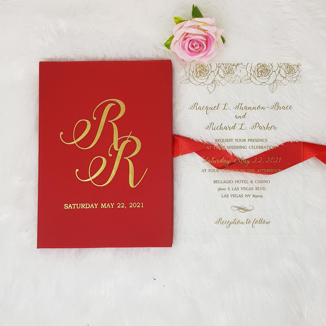 Luxury Boxed Acrylic Wedding Invitation with Real Gold Foil Printing