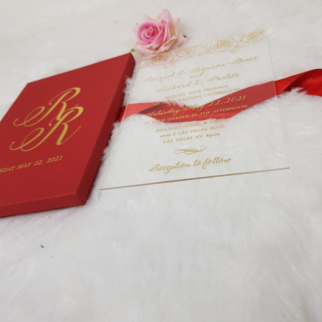 Luxury Boxed Acrylic Wedding Invitation with Real Gold Foil Printing