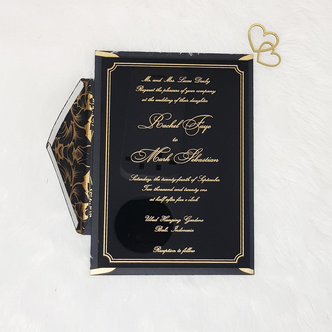 Black Envelope Invitation for Wedding with Gold Border