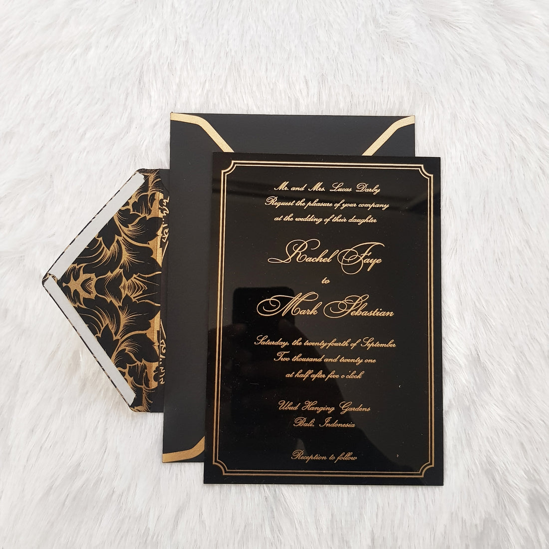 Black Envelope Invitation for Wedding with Gold Border