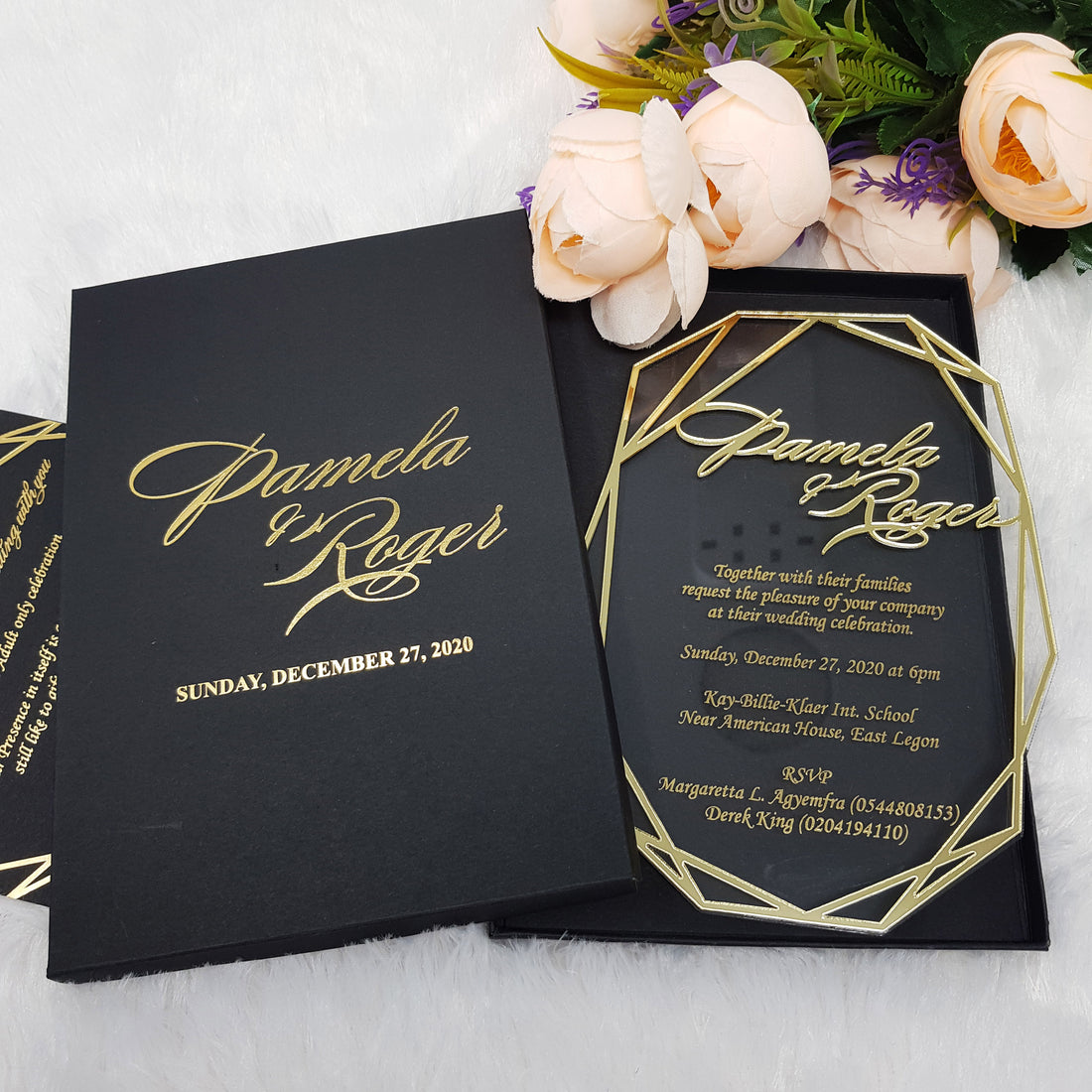 Luxury Geometric Acrylic Wedding Invitation with 3D Gold Frame