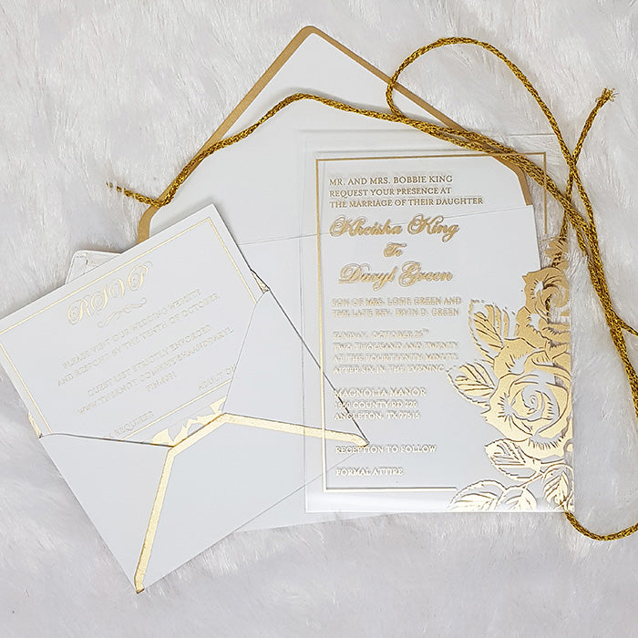 Clear Acrylic Wedding Invitations with Shimmer Gold Ink