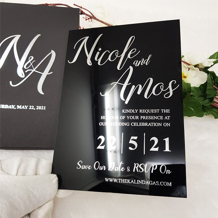 Luxury Black & Silver Box with Black Acrylic Wedding Invite