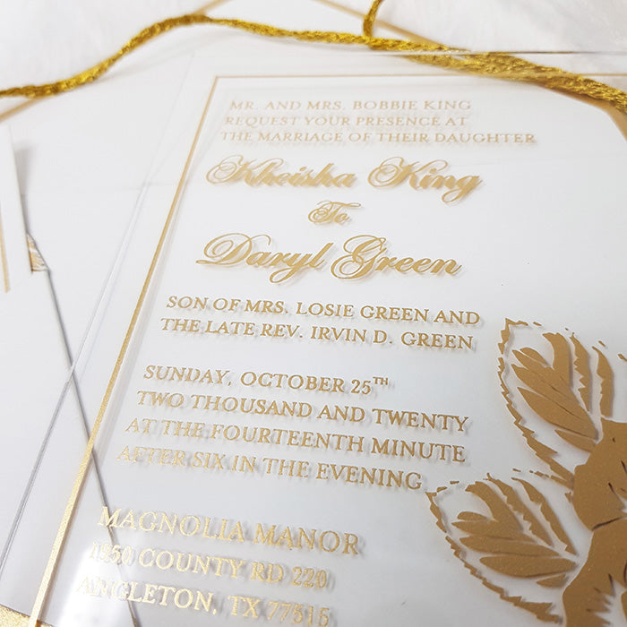 Clear Acrylic Wedding Invitations with Shimmer Gold Ink