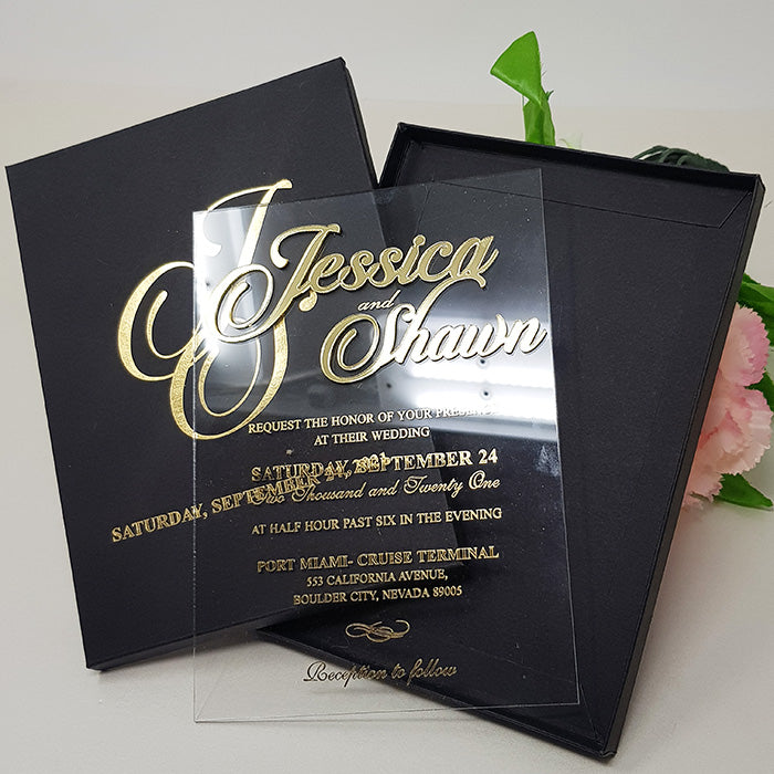 Regal Boxed Custom Acrylic Invitation with 3D Gold Names