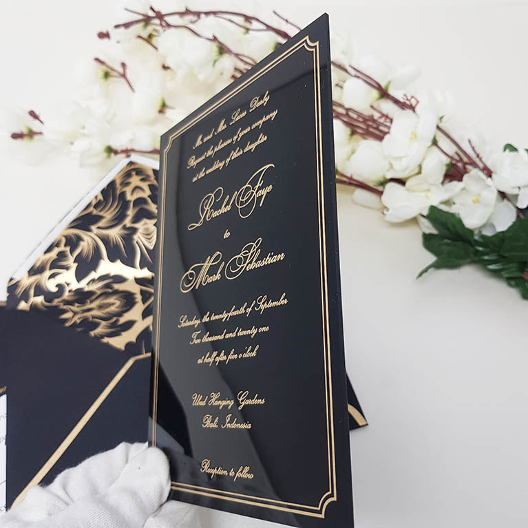 Black Envelope Invitation for Wedding with Gold Border