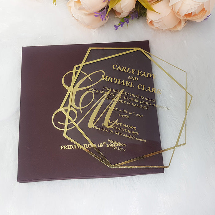 Hexagon Shape Acrylic Foil Printed Invitation