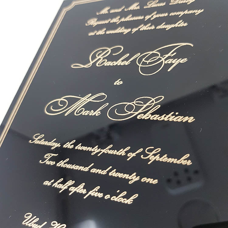 Black Envelope Invitation for Wedding with Gold Border