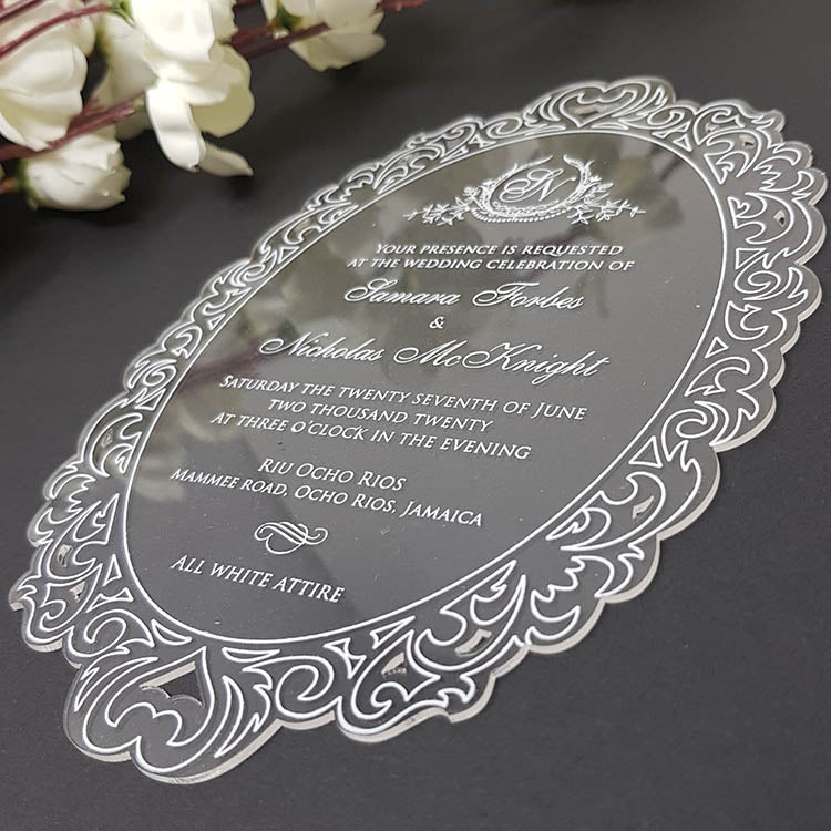 Vintage Clear Wedding Invitation with White Ink AI-118