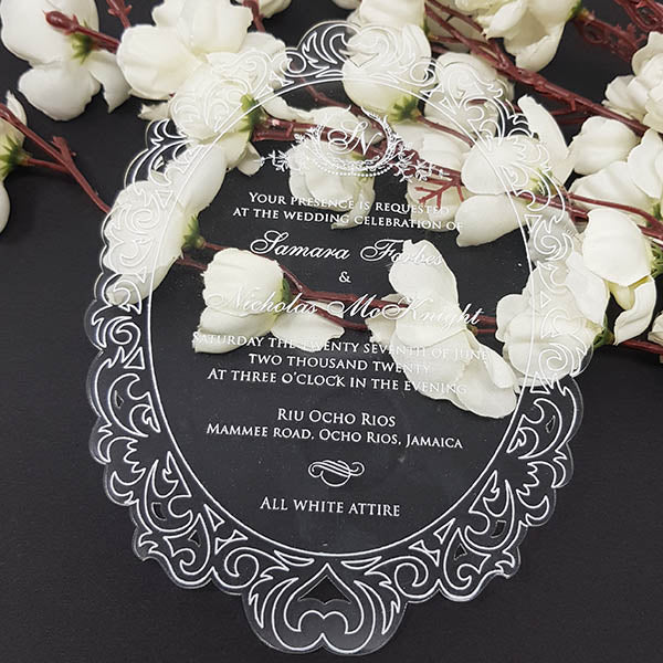 Vintage Clear Wedding Invitation with White Ink AI-118