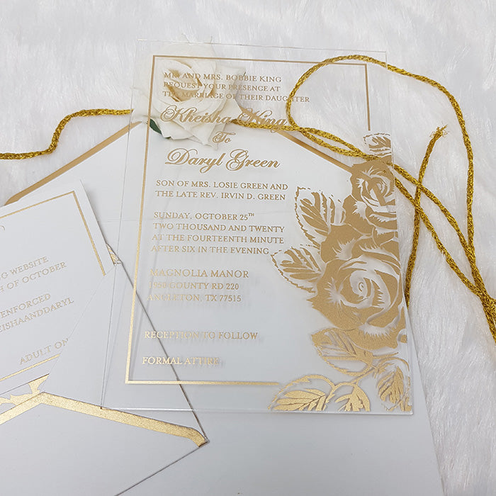 Clear Acrylic Wedding Invitations with Shimmer Gold Ink