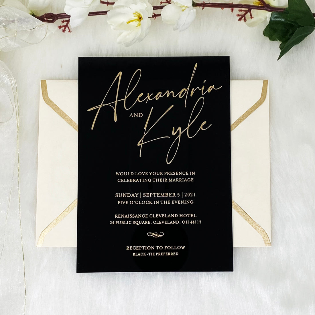 Black Wedding Invitation with Ivory Envelopes YWI-7005