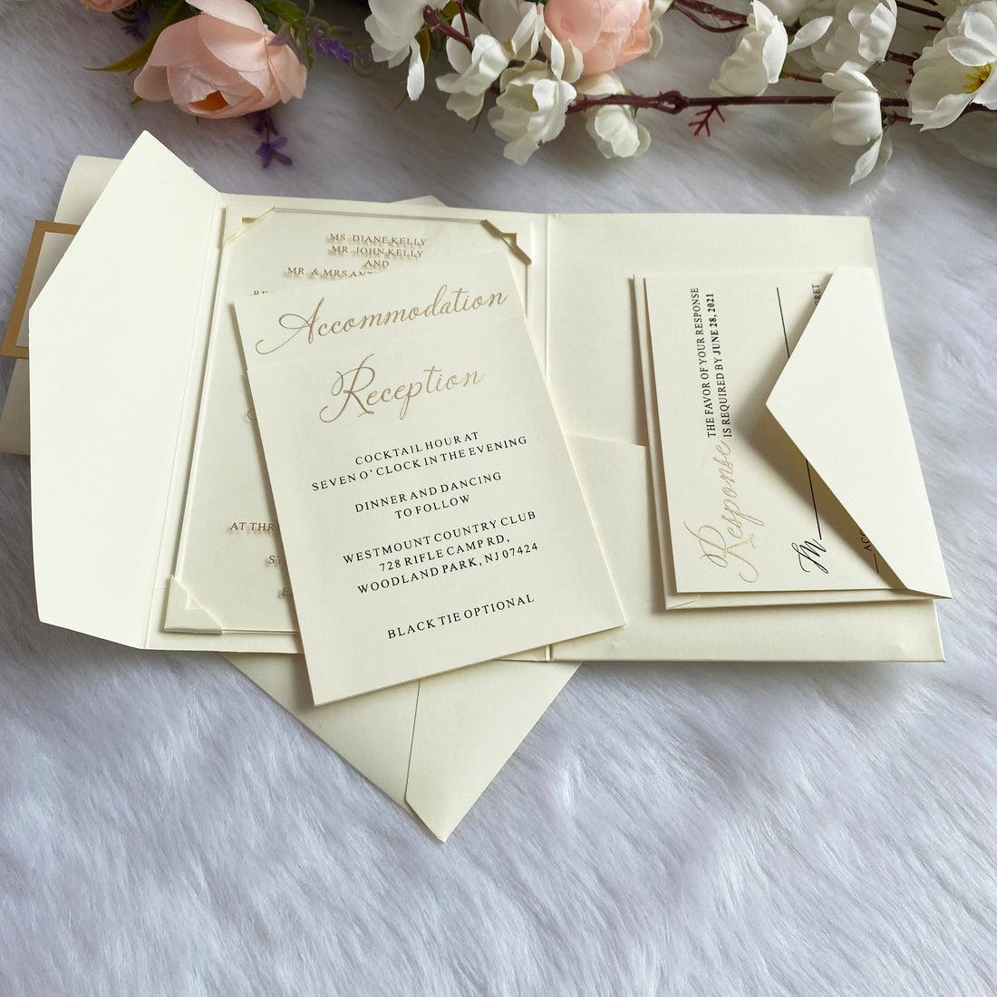 Ivory & Gold Pocket Fold Plexiglass Invitation YWI-7007