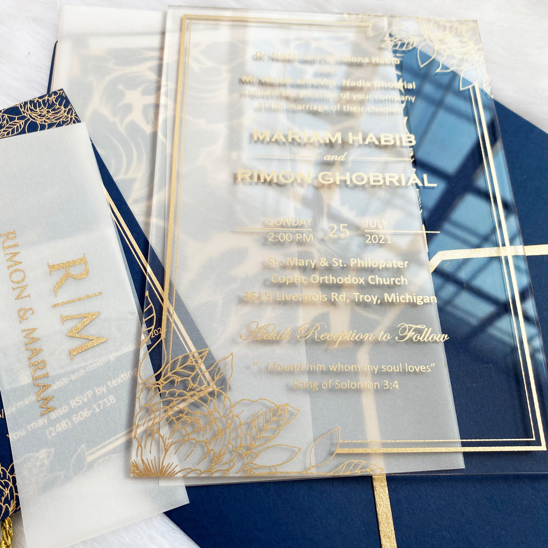 Luxury Vellum Bally Band Invitation | Clear Invite with Gold Ink YWI-7011