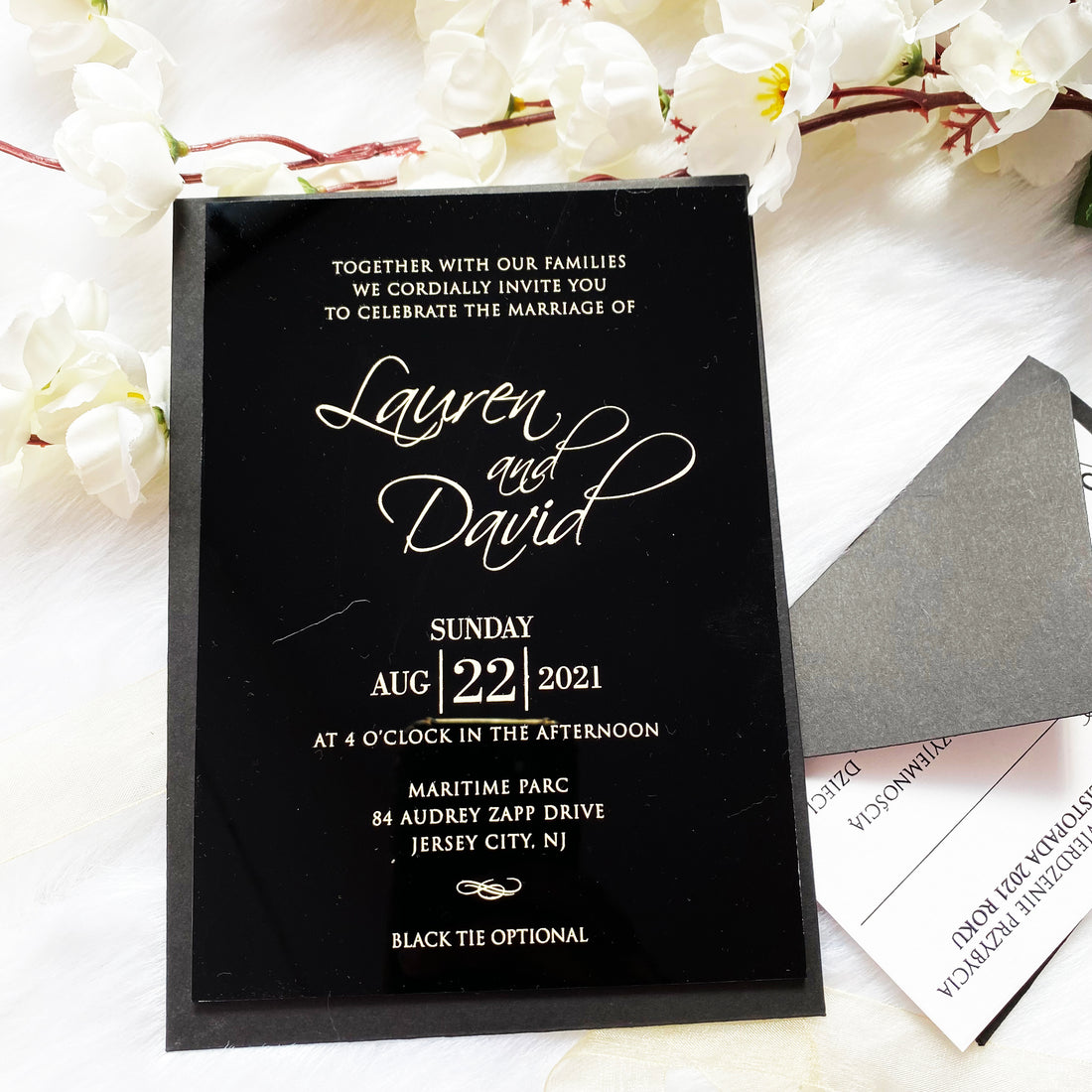 Regal Black Wedding Invitation with Champagne Color Ink YWI-7016