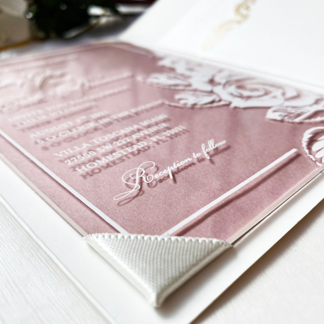 White and Dusty Rose Color Door Style Acrylic Invitations YWI-7015