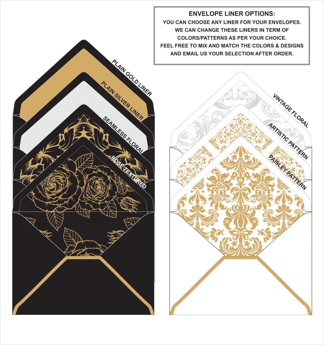 Black Envelope Invitation for Wedding with Gold Border