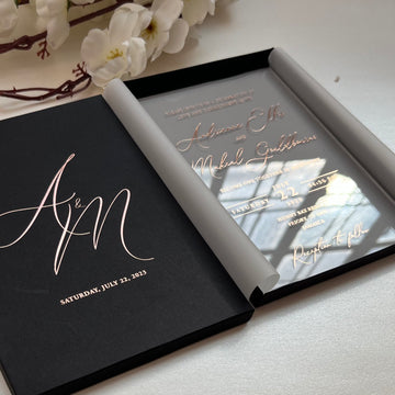 Rose Gold Foil Acrylic Wedding Invitation with Vellum Wrap, RSVP and F –  Indy Bee Crafts