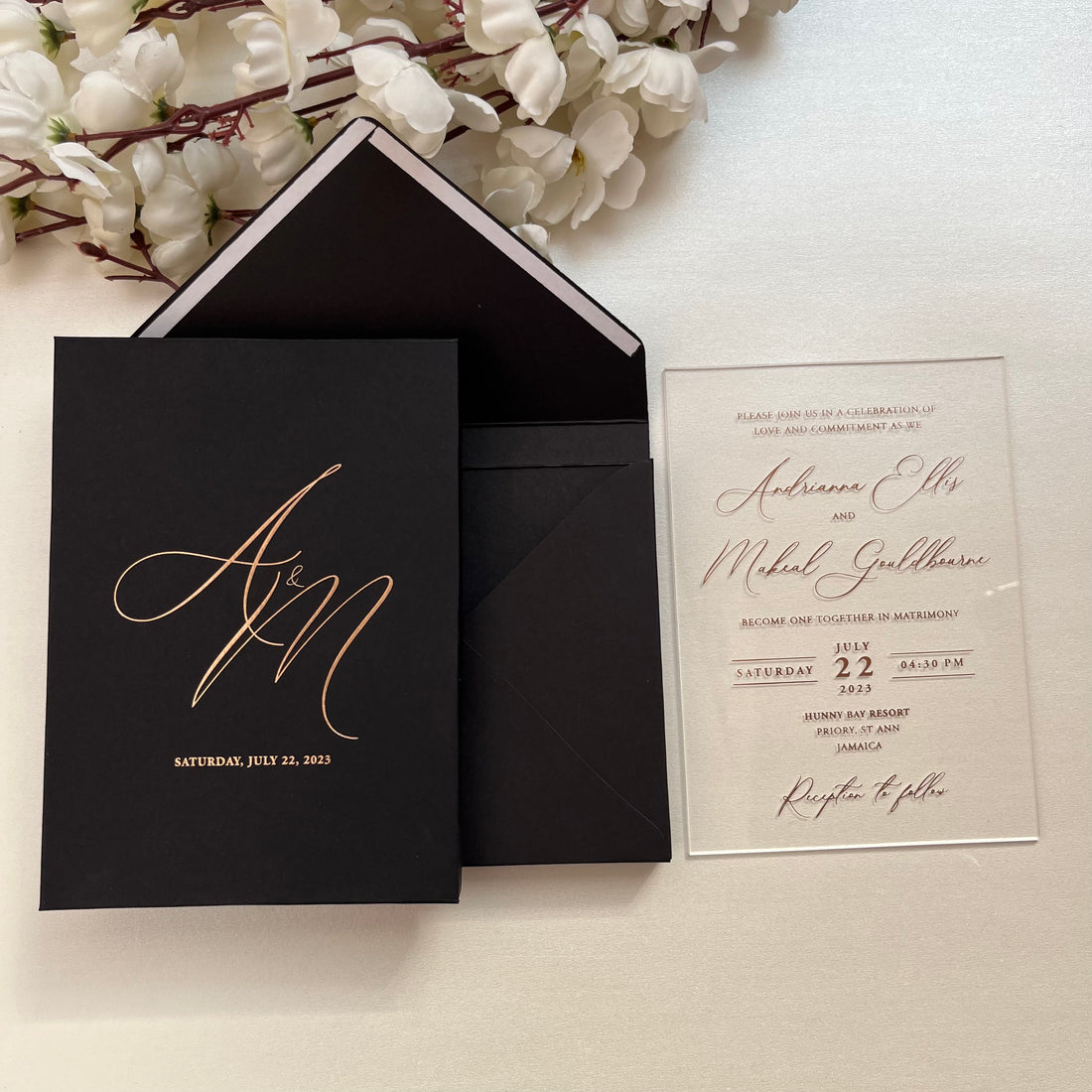 Rose Gold Black Wedding Invitations